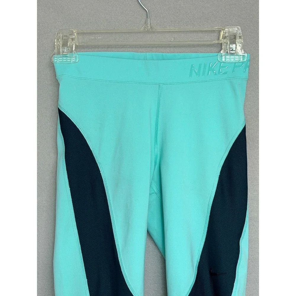 Nike Pro Hypercool Leggings Womens Size S Mint Navy Colorblock Mesh Activewear